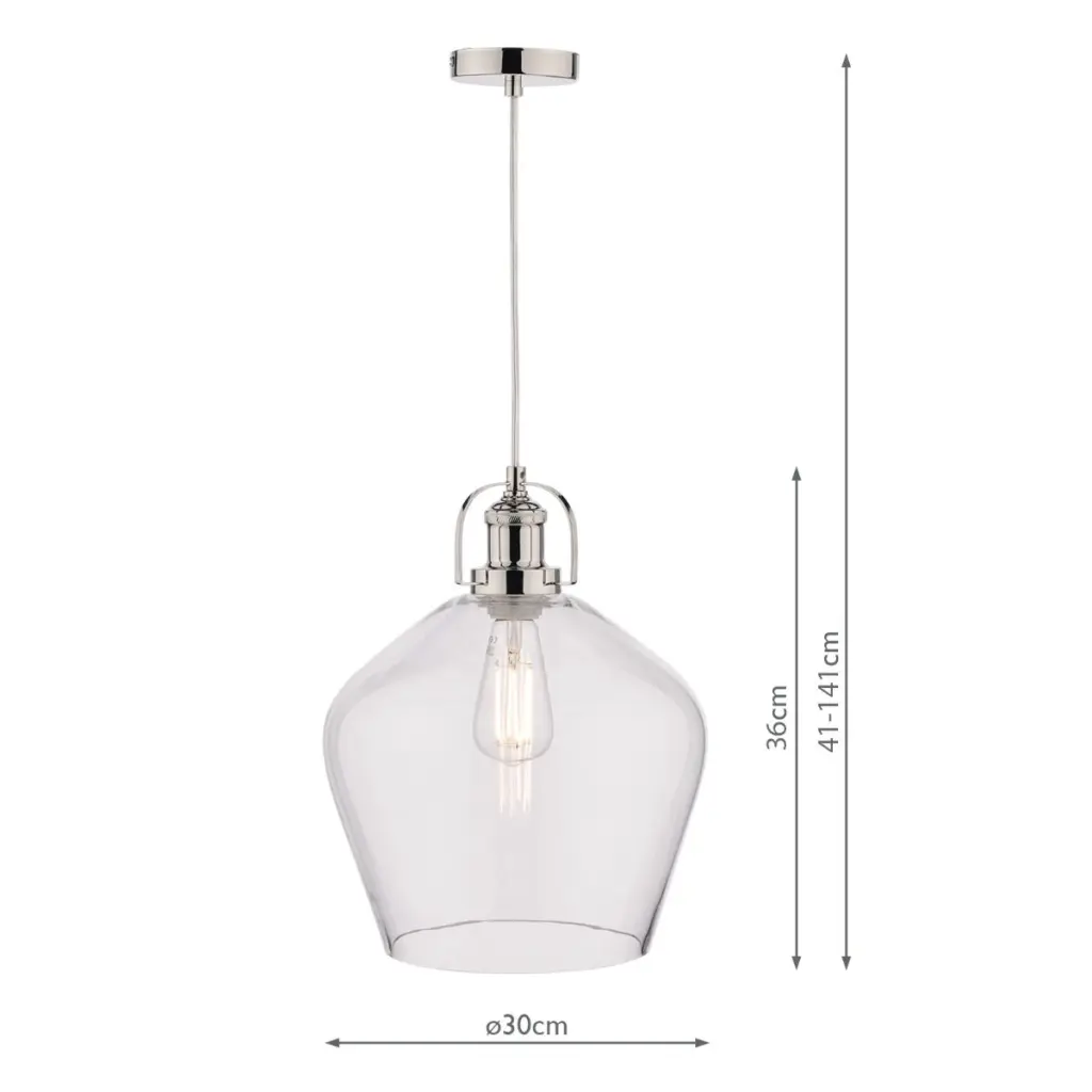 Rye Polished Nickel & Clear Glass Pendant