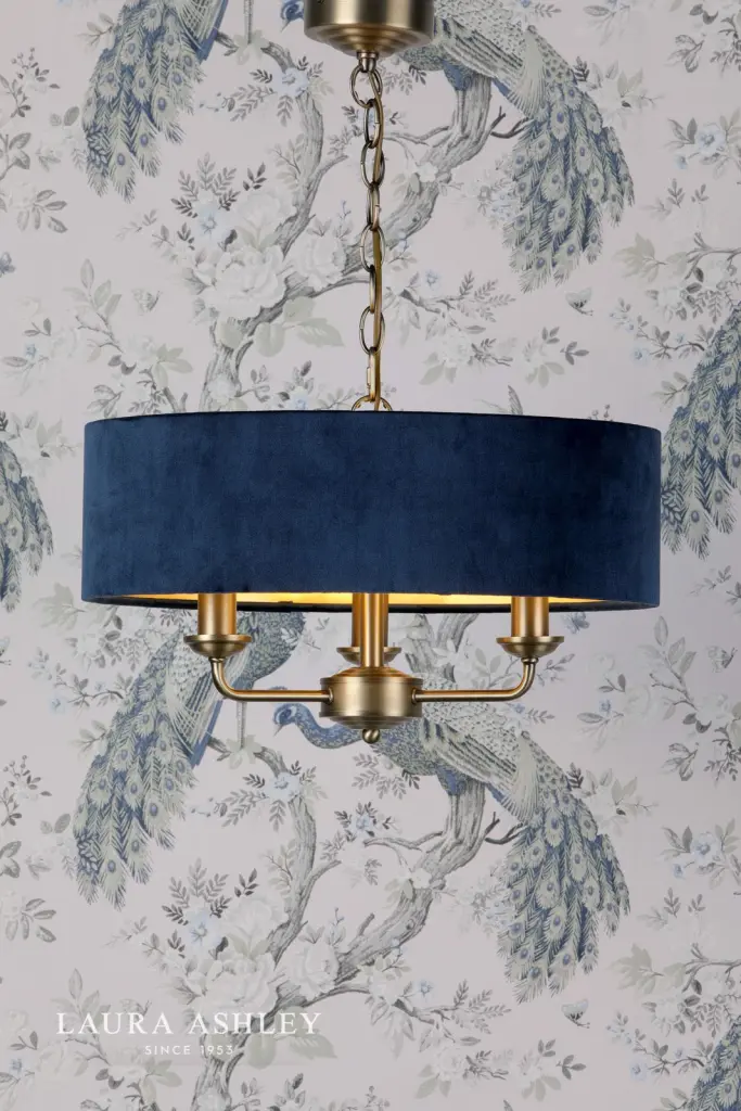 Sorrento 3 Light Pendant Matt Antique Brass & Blue Shade