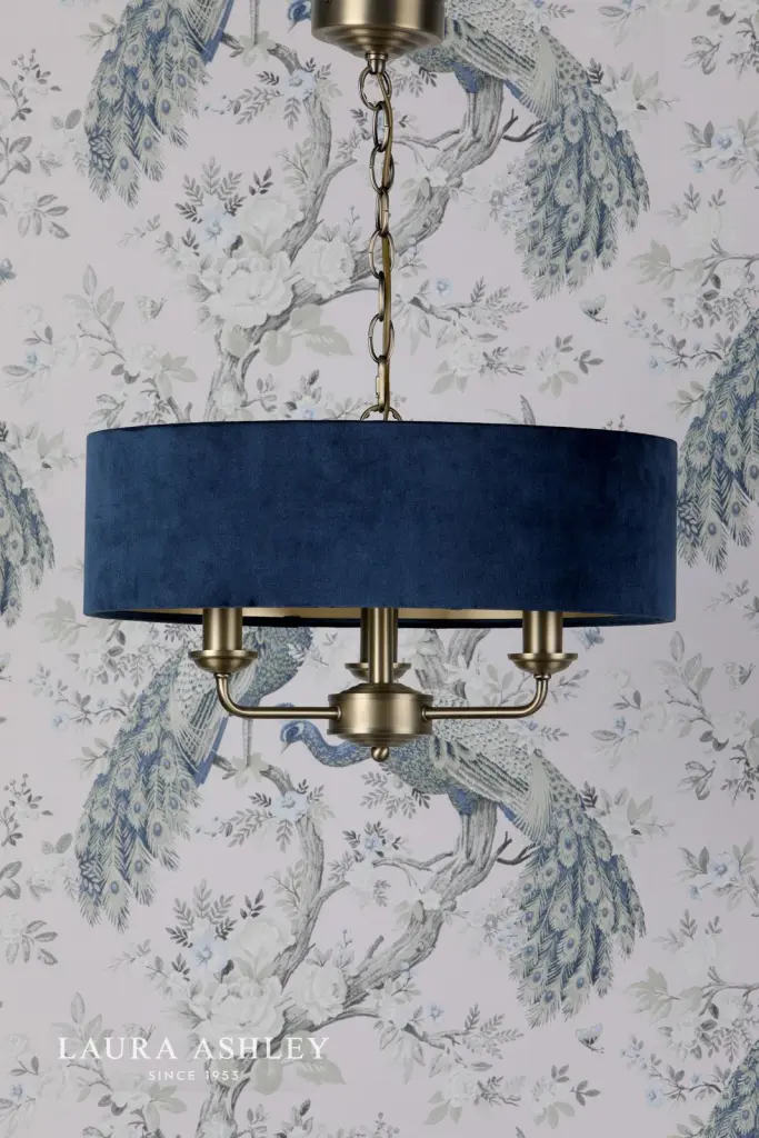 Sorrento 3 Light Pendant Matt Antique Brass & Blue Shade