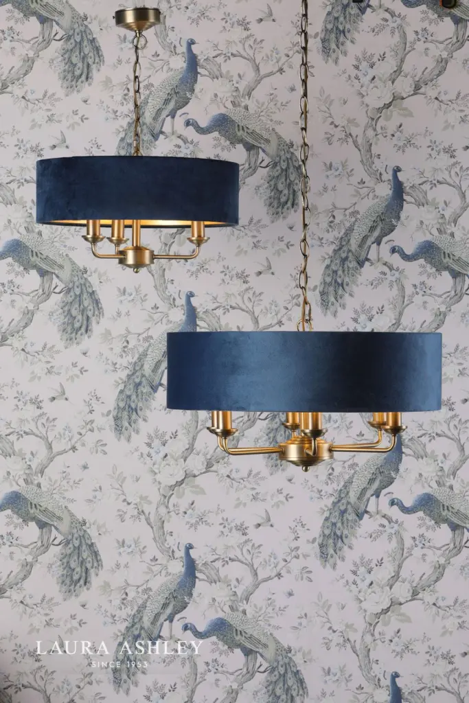 Sorrento 6 Light Pendant Matt Antique Brass & Blue Shade