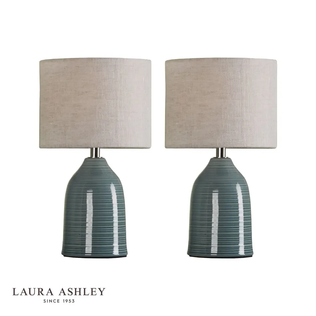 Penny Twin Pack Blue Glaze Table Lamp C/W Shade