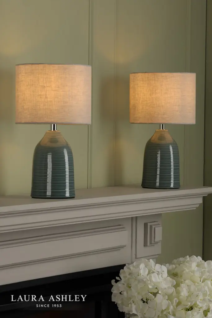 Penny Twin Pack Blue Glaze Table Lamp C/W Shade
