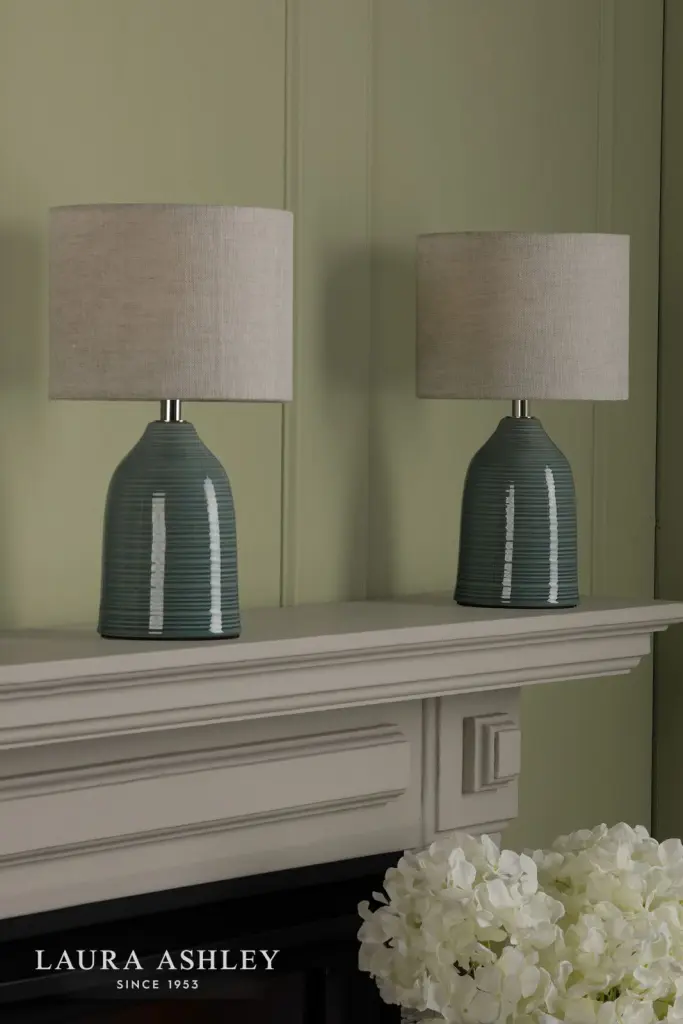 Penny Twin Pack Blue Glaze Table Lamp C/W Shade