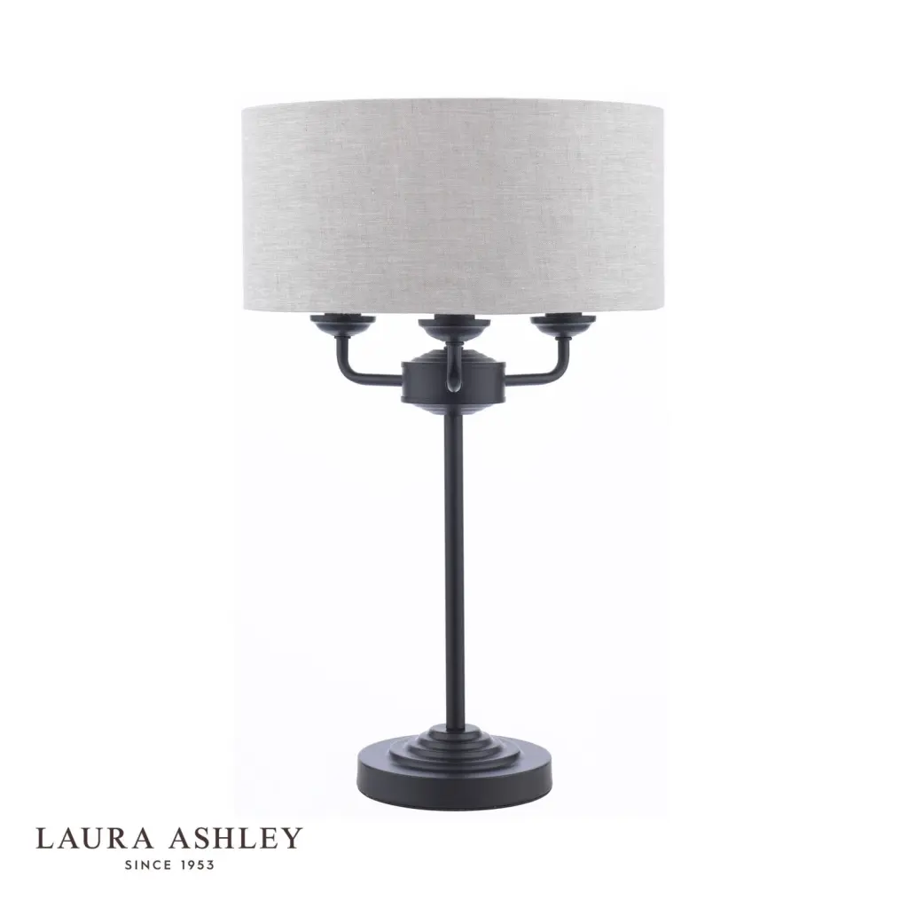 Sorrento 3 Light Table Lamp Matt Black and Natural With Shade