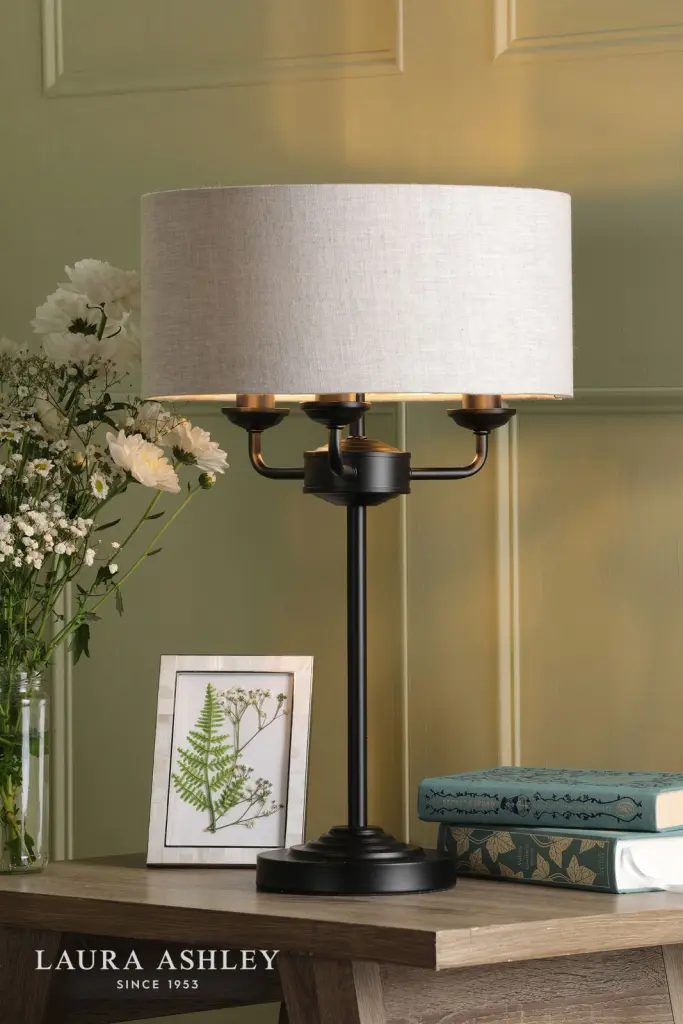 Sorrento 3 Light Table Lamp Matt Black and Natural With Shade