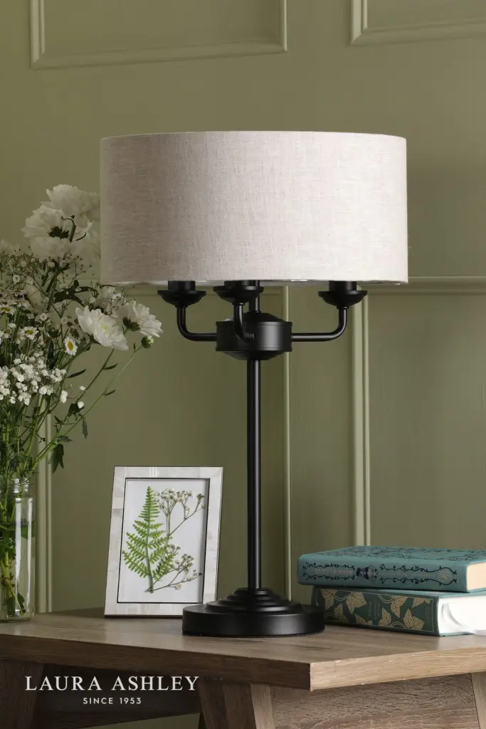 Sorrento 3 Light Table Lamp Matt Black and Natural With Shade