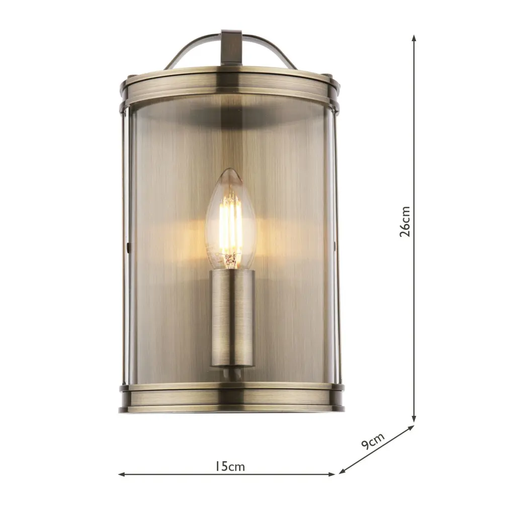 Harrington Wall Light in Antique Brass and Glass