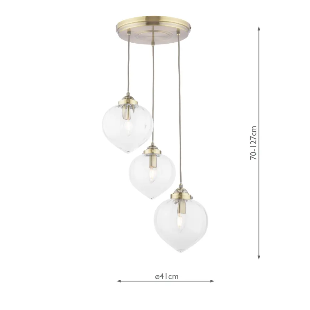 Whitham 3 Light Antique Brass Cluster Pendant