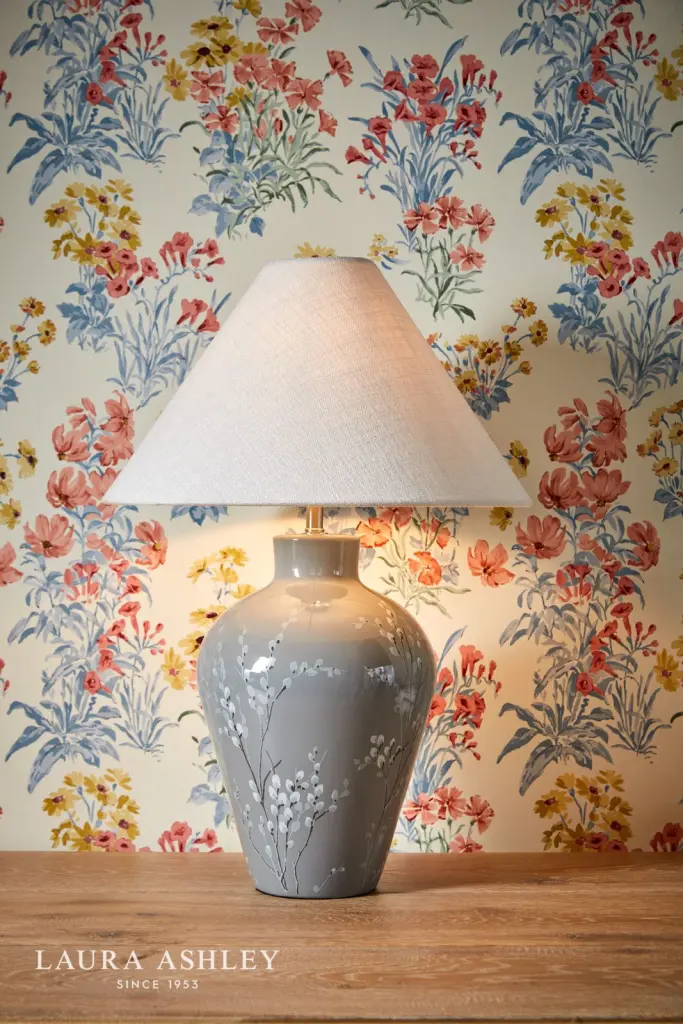 Pussywillow Grey Ceramic Table Lamp C/W Shade