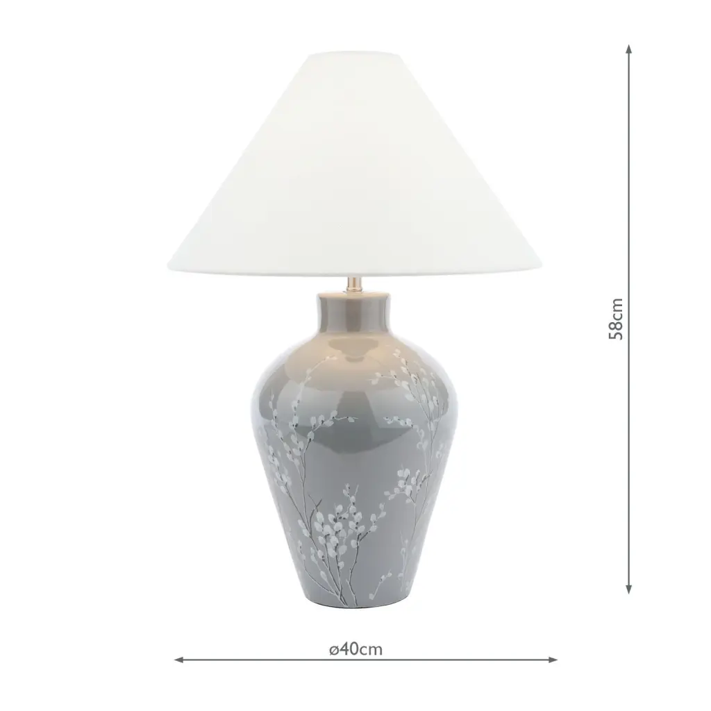 Pussywillow Grey Ceramic Table Lamp C/W Shade