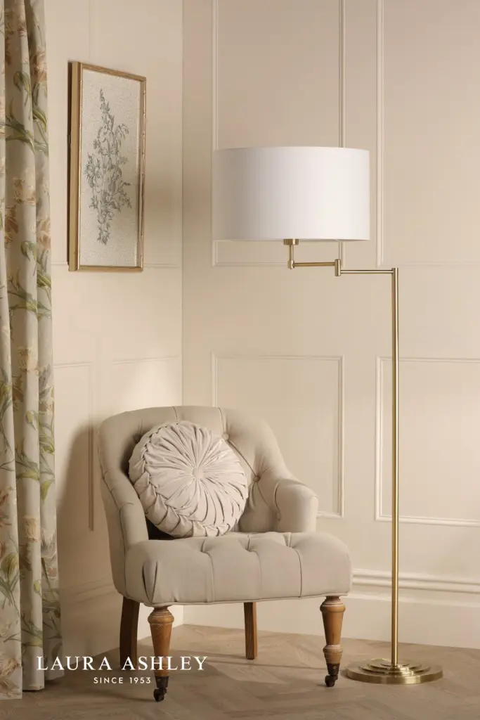 Marlowe Swing Arm Floor Lamp in Antique Brass C/W Shade