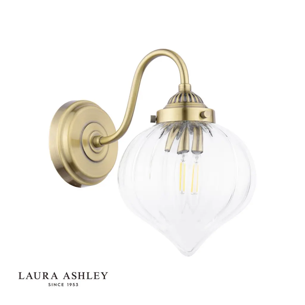 Whitham Antique Brass Wall Light with Ribbed Glass