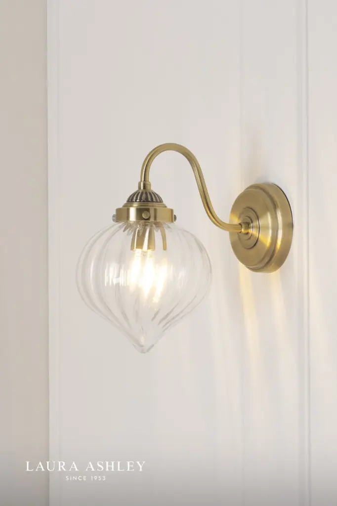 Whitham Antique Brass Wall Light with Ribbed Glass