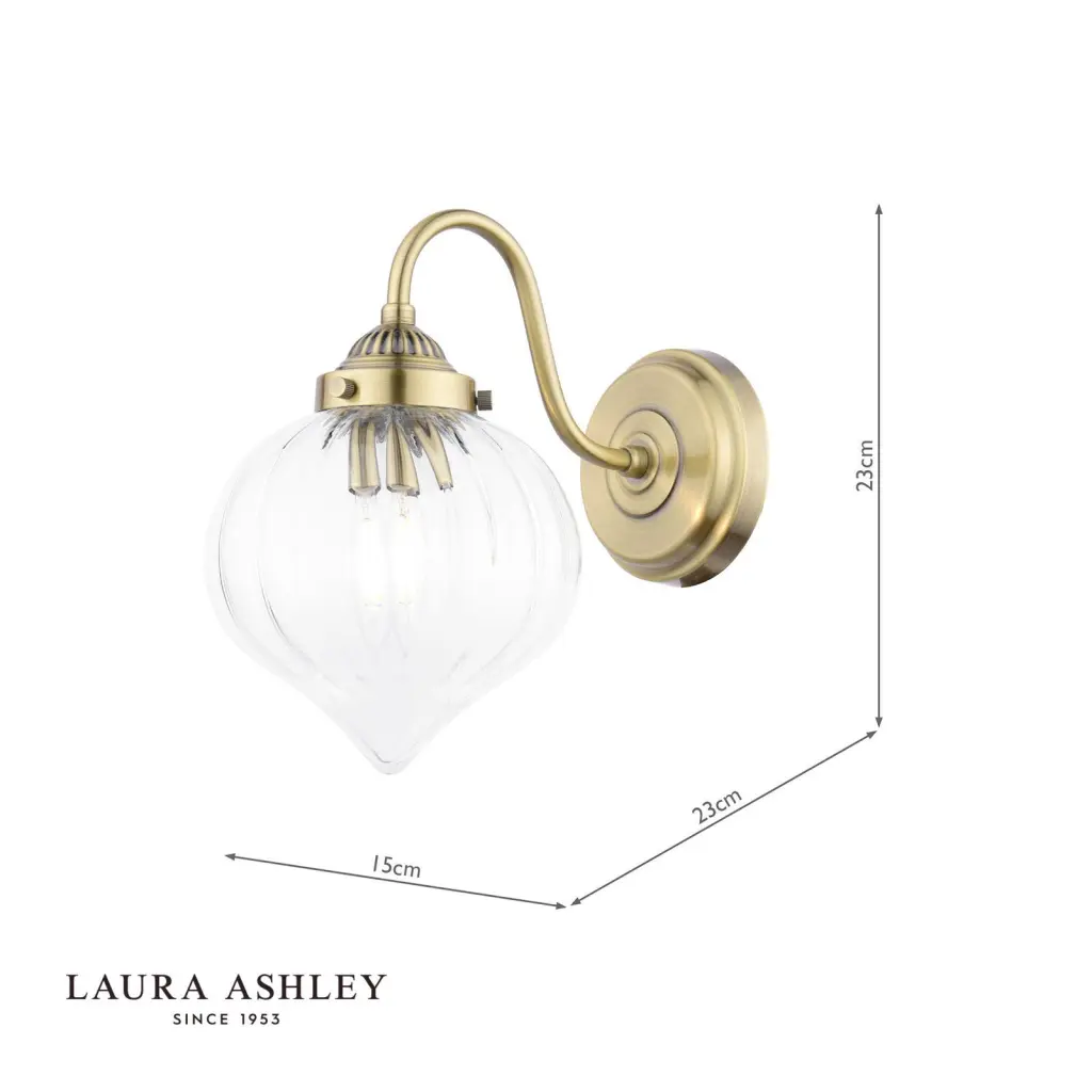 Whitham Antique Brass Wall Light with Ribbed Glass
