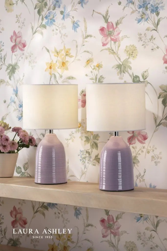 Penny Twin Pack Purple Ceramic Table Lamp C/W Shades