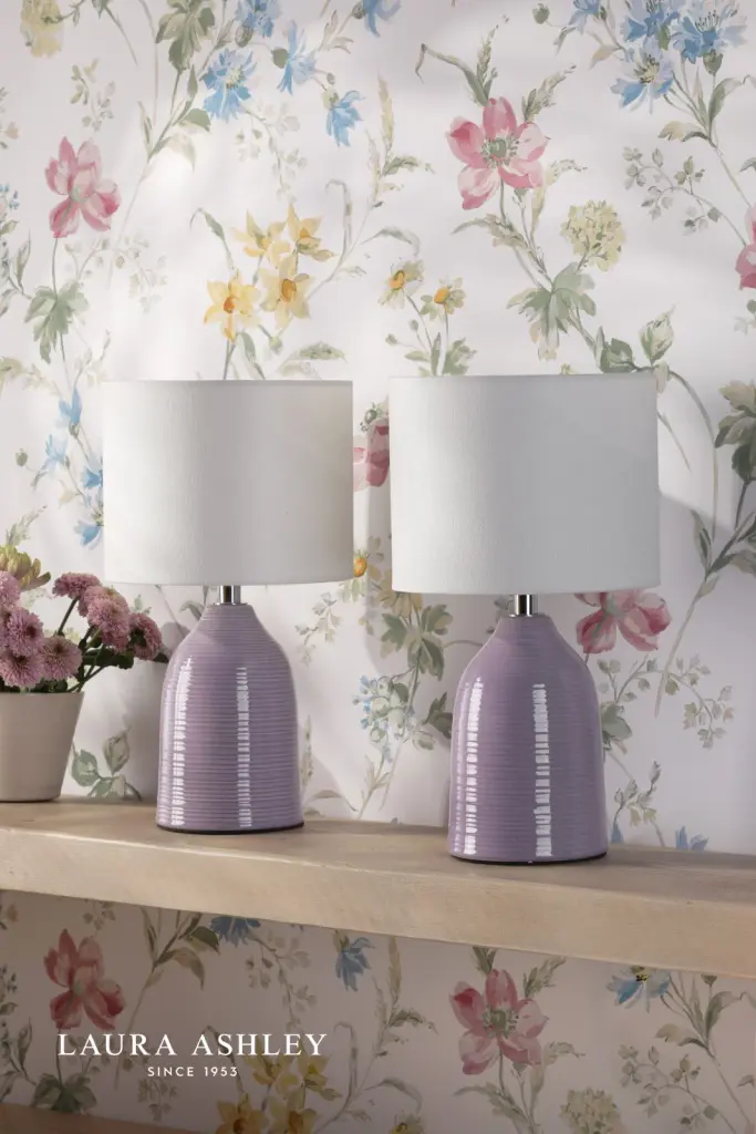 Penny Twin Pack Purple Ceramic Table Lamp C/W Shades
