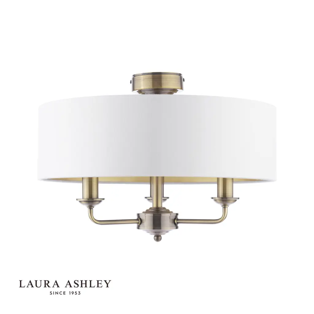 Sorrento Antique Brass Semi Flush Light C/W Ivory Shade