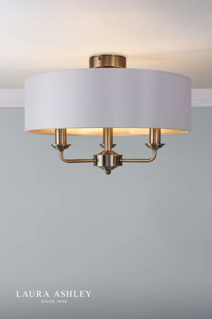Sorrento Antique Brass Semi Flush Light C/W Ivory Shade