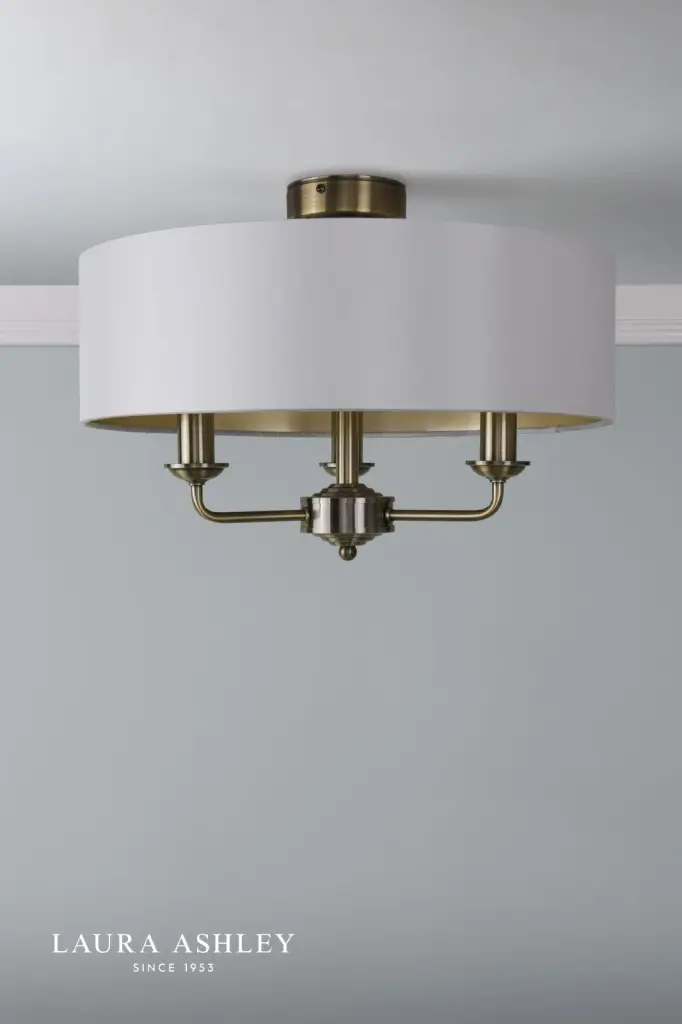 Sorrento Antique Brass Semi Flush Light C/W Ivory Shade