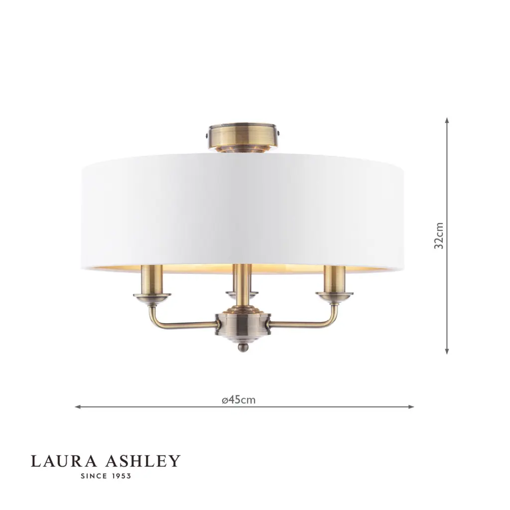 Sorrento Antique Brass Semi Flush Light C/W Ivory Shade