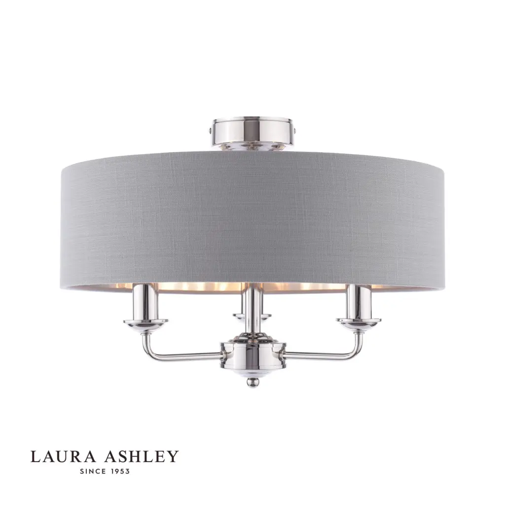 Sorrento Polished Nickel Semi Flush Light C/W Charcoal Shade