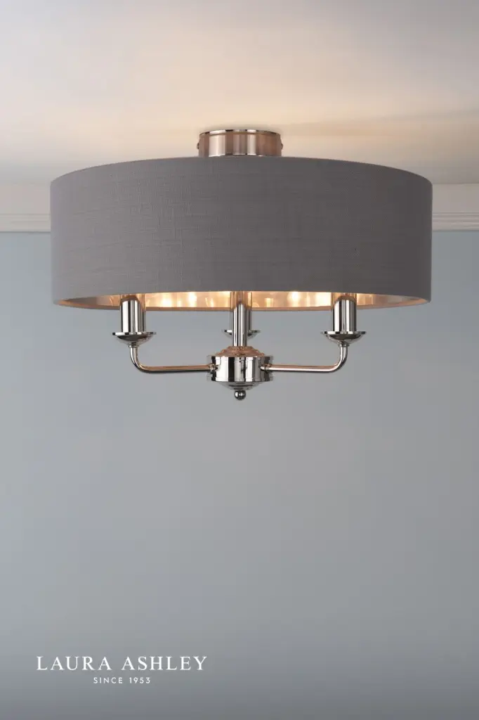 Sorrento Polished Nickel Semi Flush Light C/W Charcoal Shade