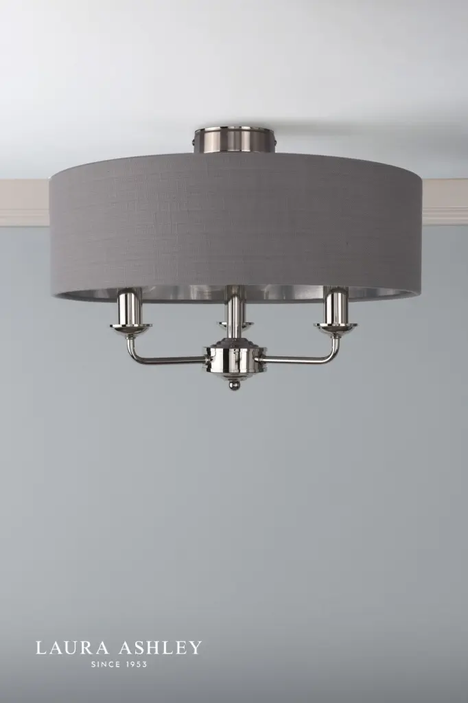 Sorrento Polished Nickel Semi Flush Light C/W Charcoal Shade