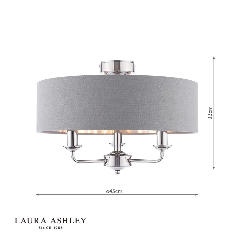 Sorrento Polished Nickel Semi Flush Light C/W Charcoal Shade
