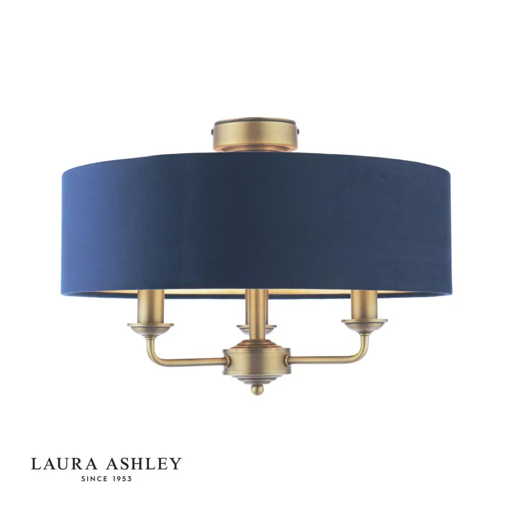 Sorrento Antique Brass Semi Flush Light C/W Blue Shade
