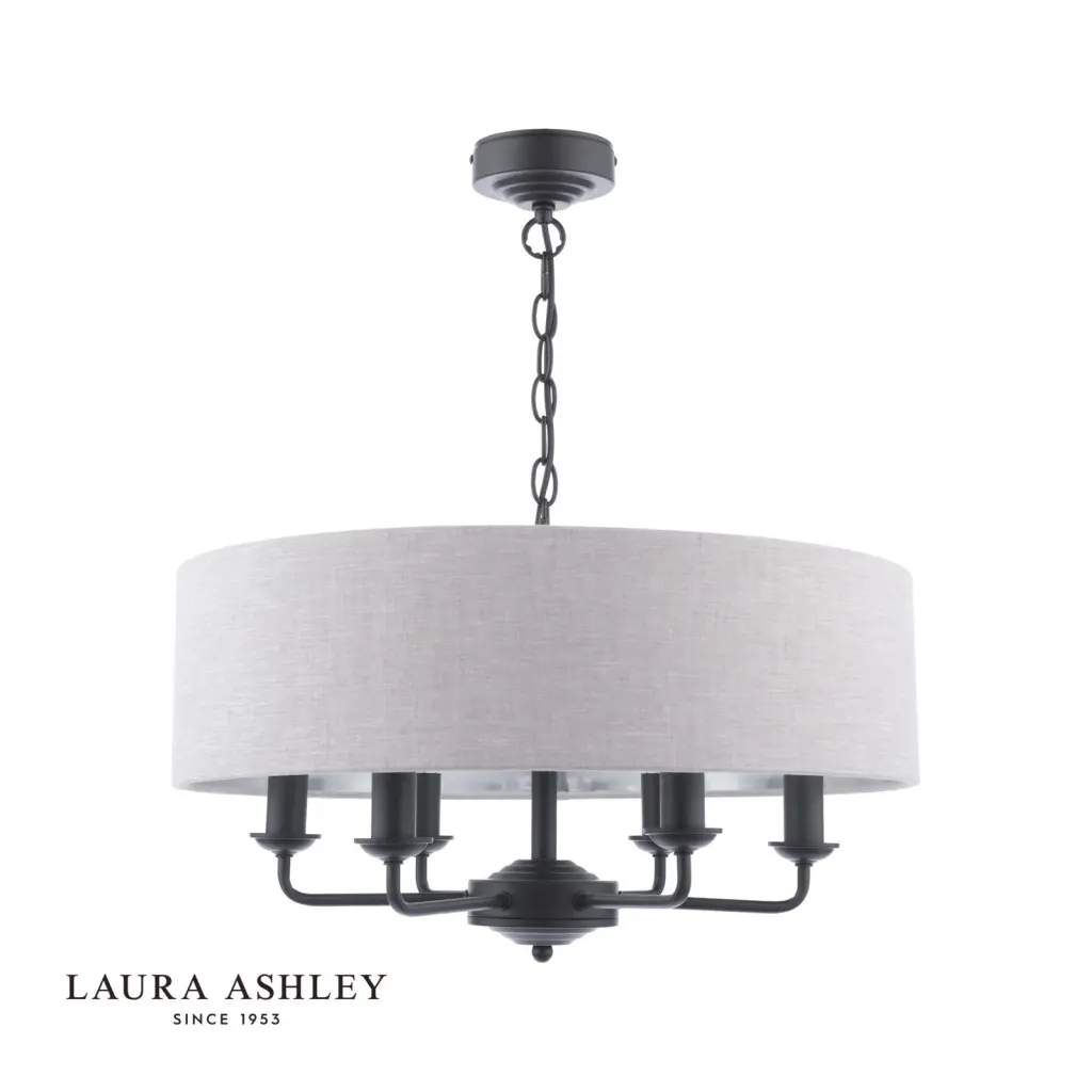 Sorrento 6 Light Pendant in Matt Black C/W Natural Shade