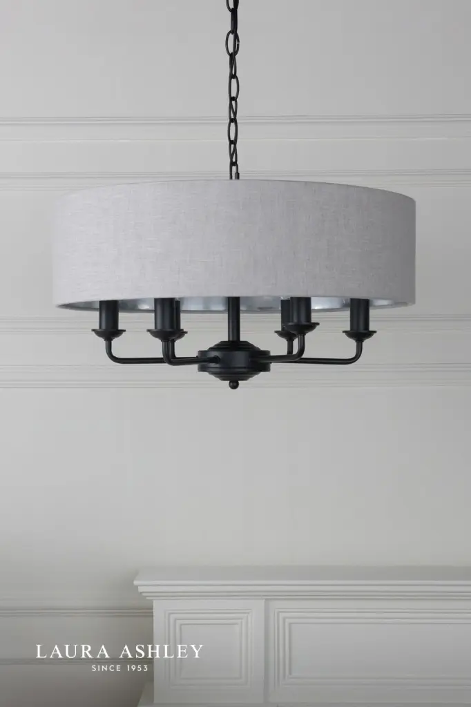 Sorrento 6 Light Pendant in Matt Black C/W Natural Shade