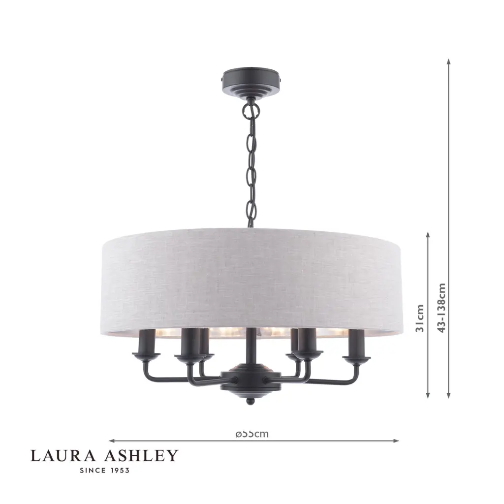 Sorrento 6 Light Pendant in Matt Black C/W Natural Shade