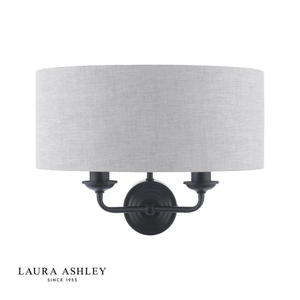 Sorrento Matt Black Wall Light with Natural Shade