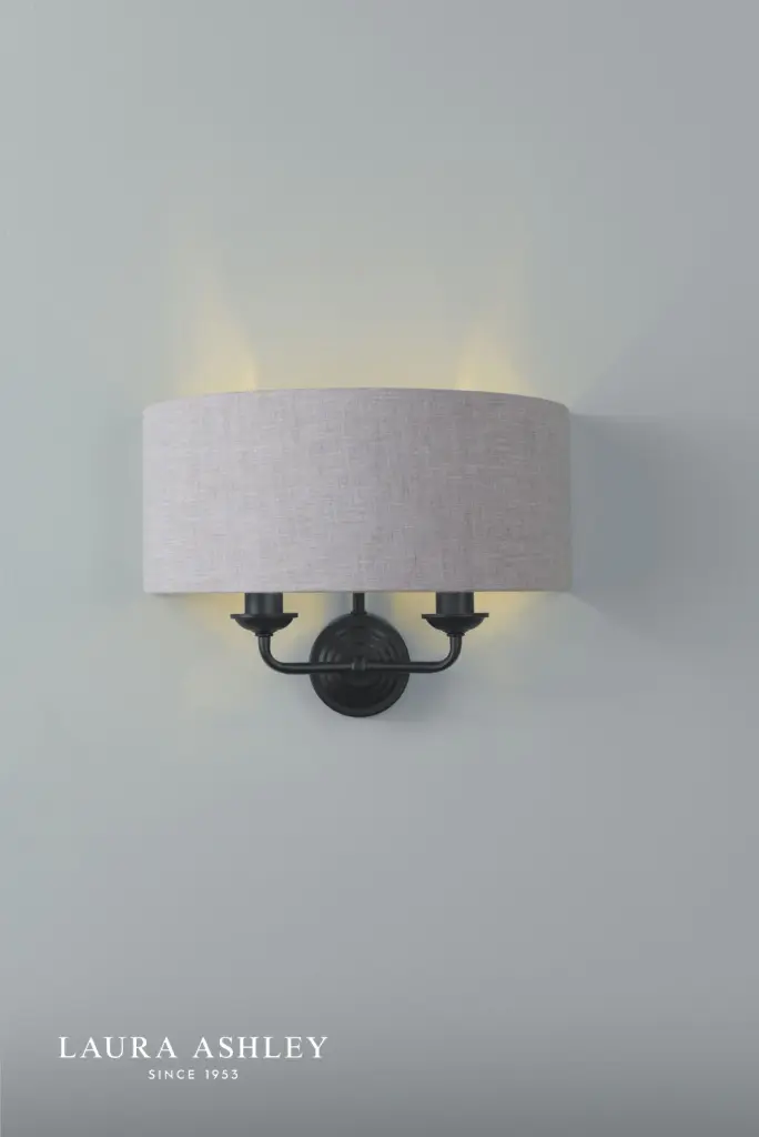 Sorrento Matt Black Wall Light with Natural Shade