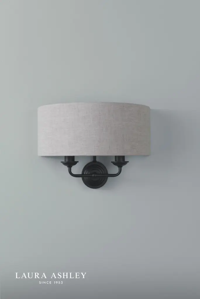 Sorrento Matt Black Wall Light with Natural Shade