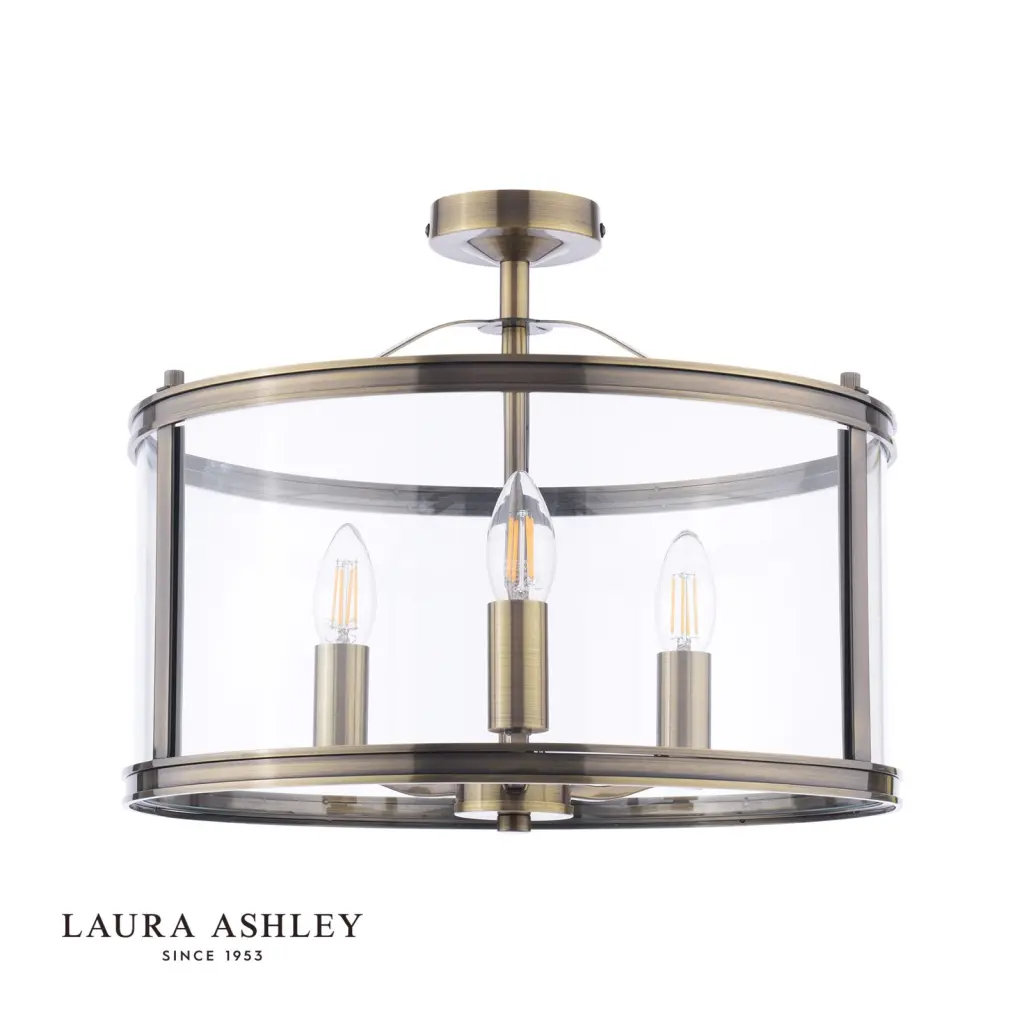 Harrington 3 Light Semi Flush in Antique Brass