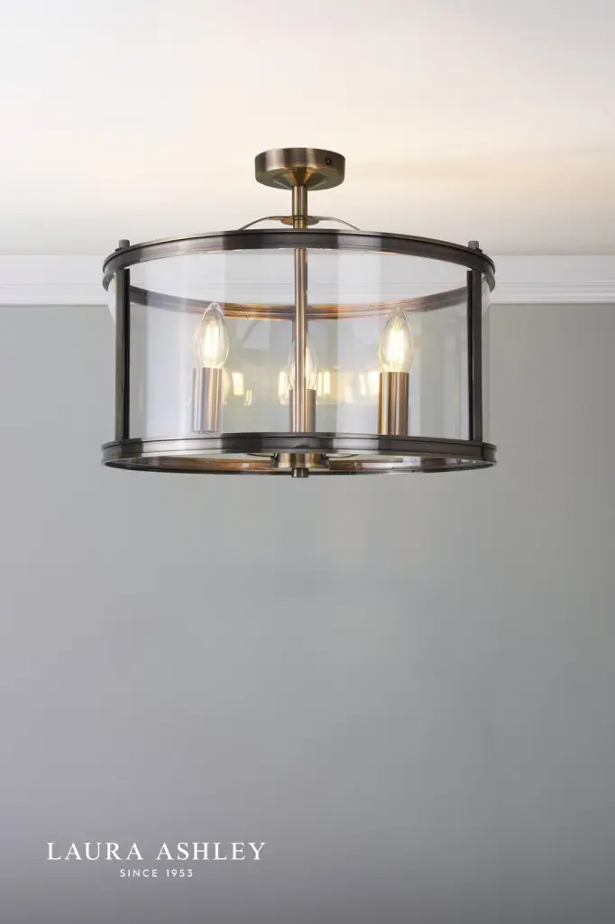 Harrington 3 Light Semi Flush in Antique Brass