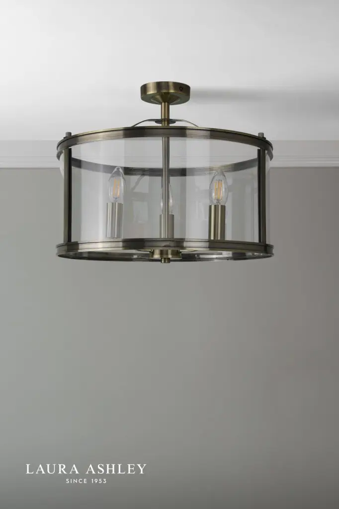 Harrington 3 Light Semi Flush in Antique Brass