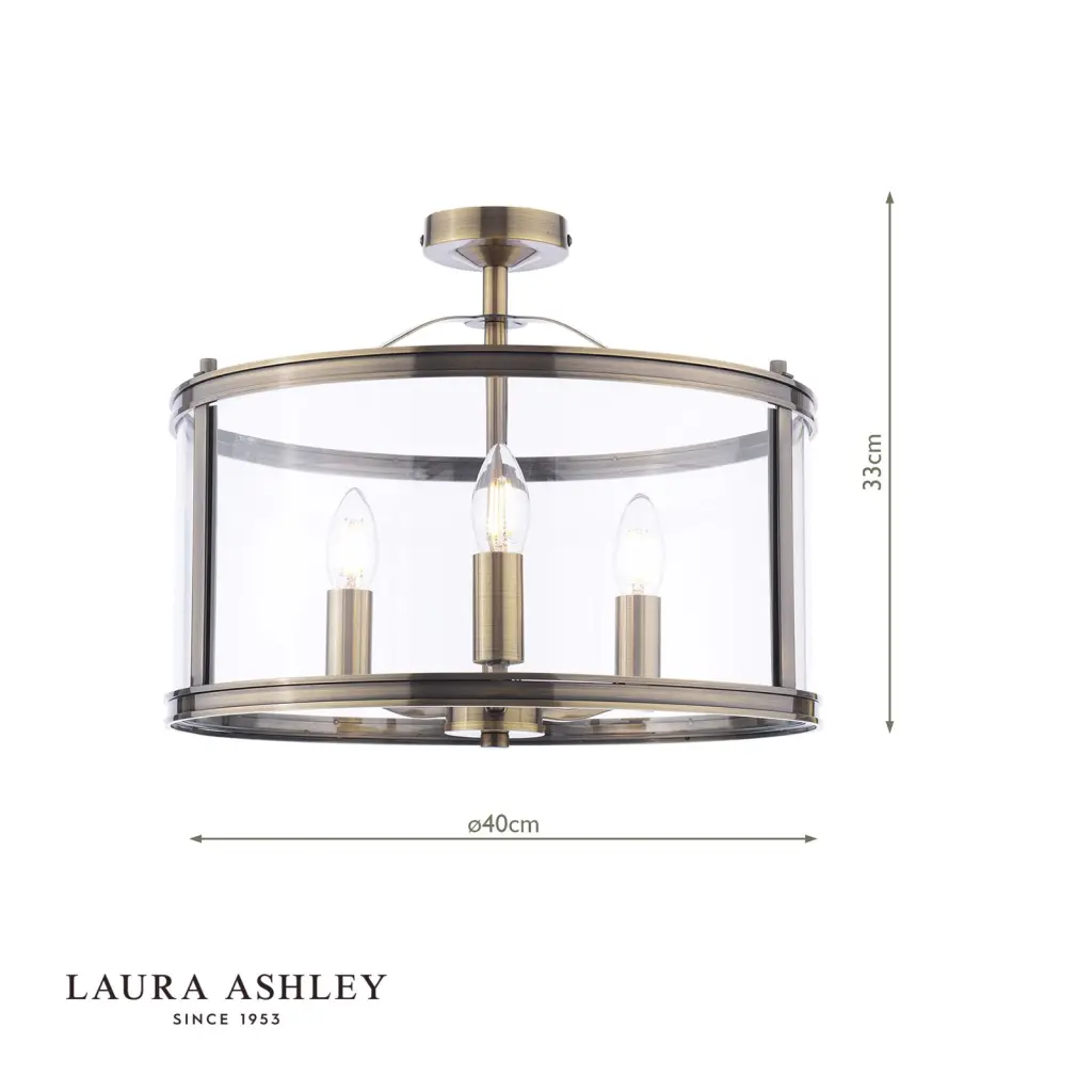 Harrington 3 Light Semi Flush in Antique Brass