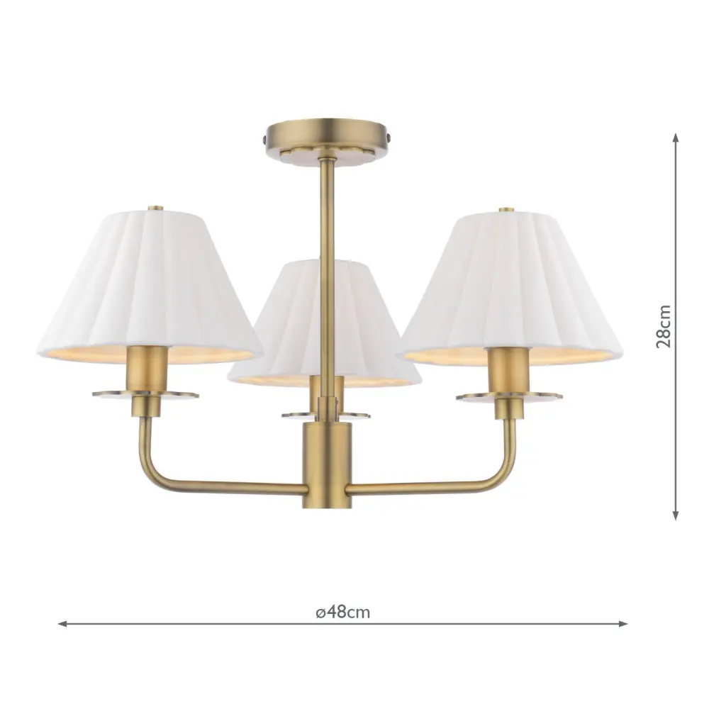 Mixbury 3 Light Semi Flush in Antique Brass
