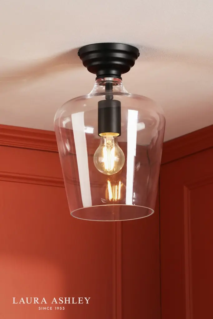 Ockley Matt Black Semi Flush Fitting C/W Clear Glass