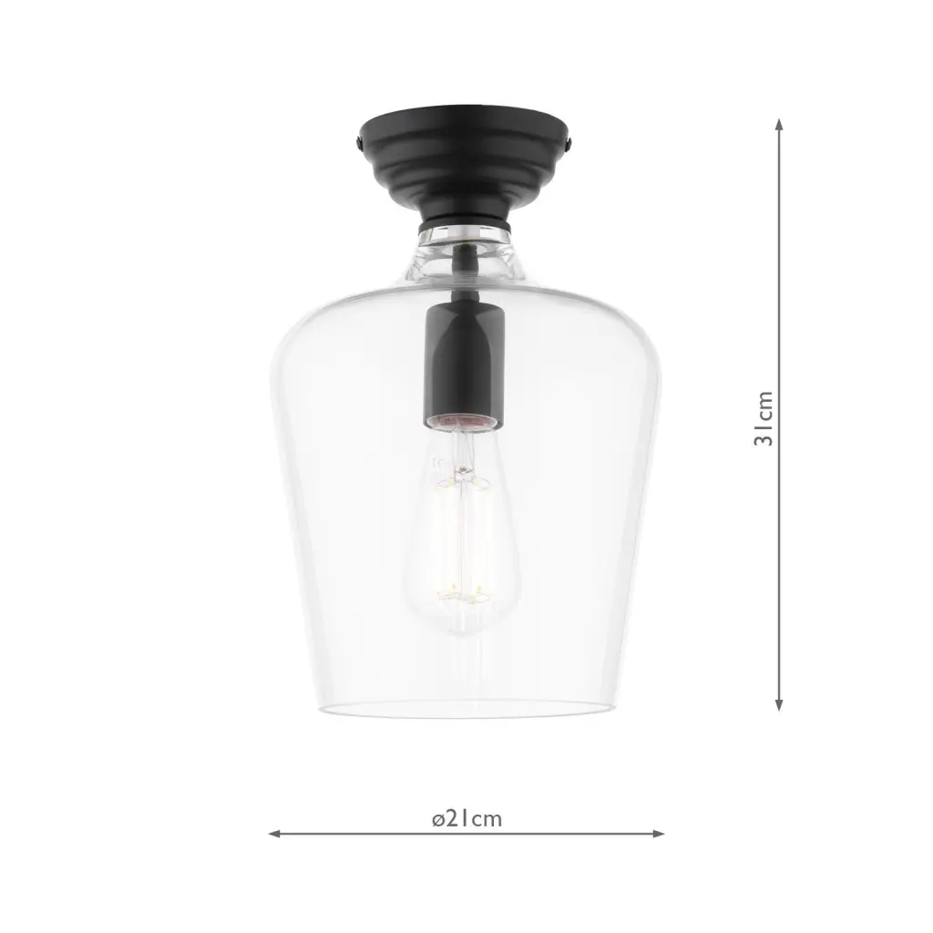 Ockley Matt Black Semi Flush Fitting C/W Clear Glass