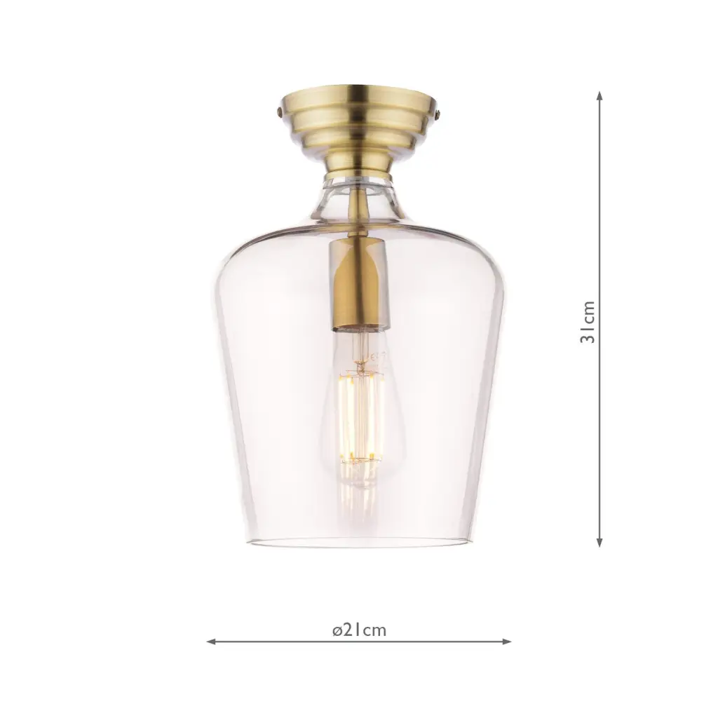 Ockley Antique Brass Semi Flush Fitting C/W Champagne Glass