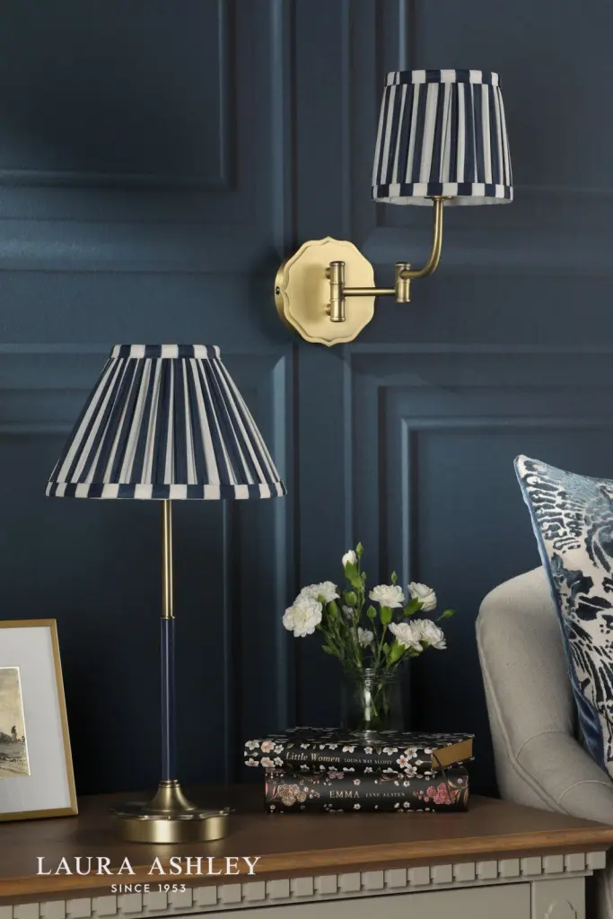 Denwick Antique Brass Wall Light C/W Blue Shade