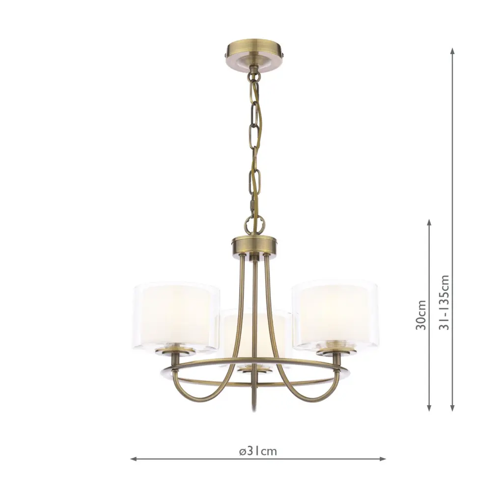 Southwell 3 Light Pendant in Antique Brass & Opal Glass