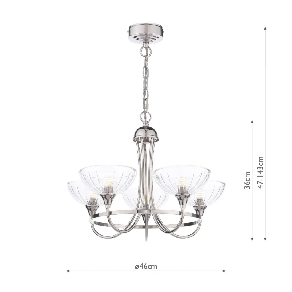 Wellham 5 Light Polished Nickel Pendant