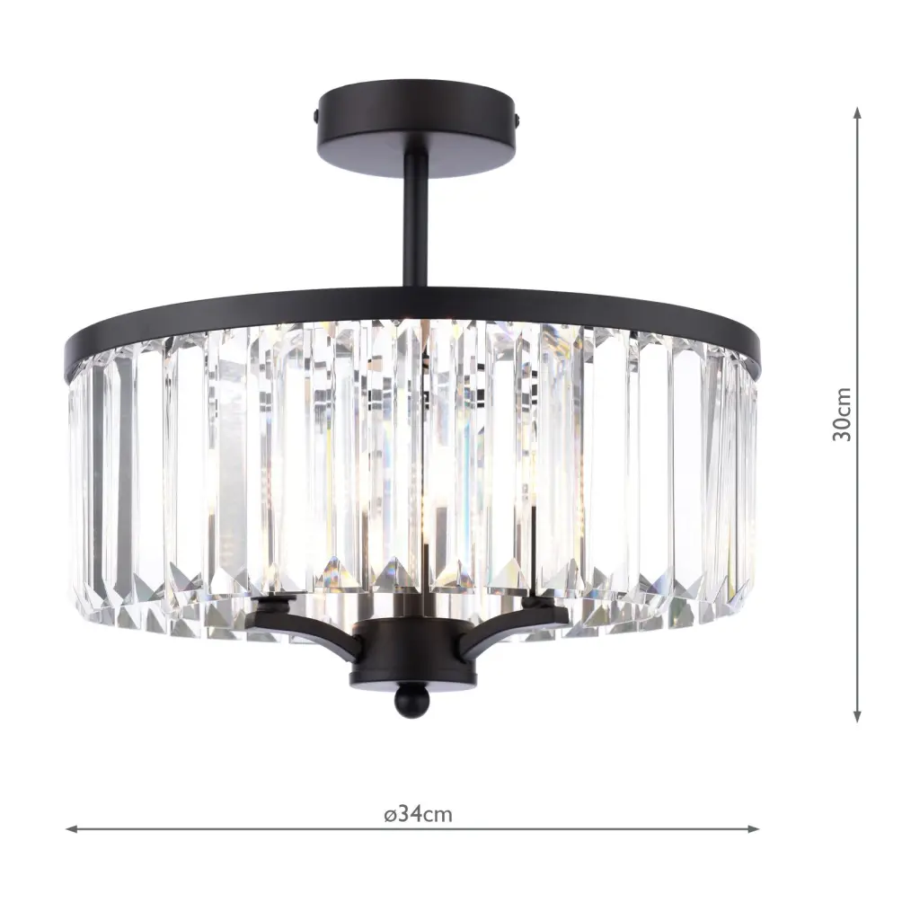 Elkwood 3 Light Semi Flush Fitting in Black