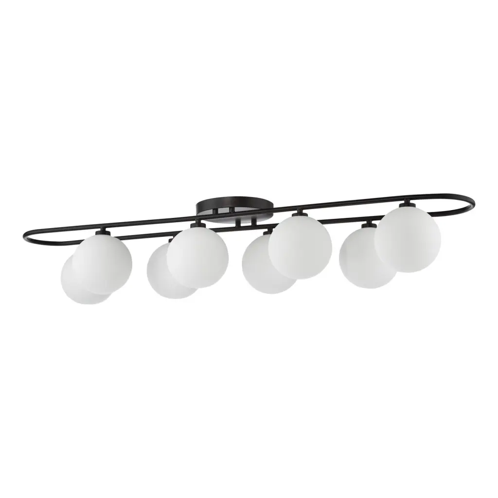 Luana 8 Light Semi Flush Fitting in Matt Black & Opal Glass