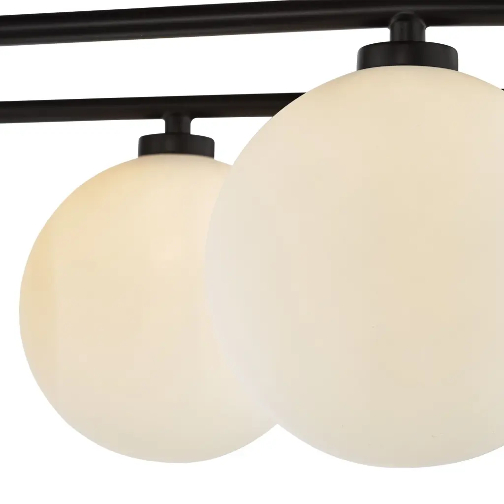 Luana 8 Light Semi Flush Fitting in Matt Black & Opal Glass