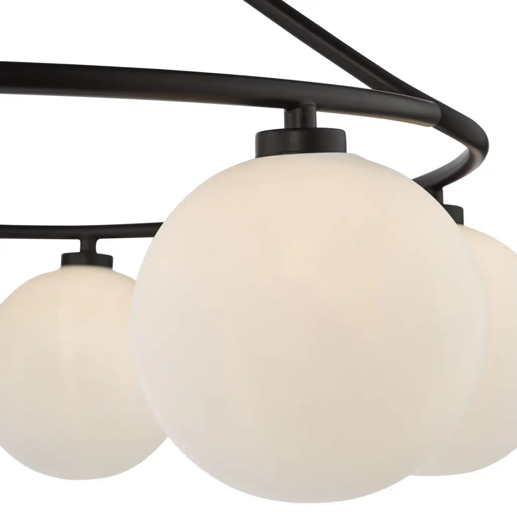 Luana 6 Light Semi Flush Fitting in Matt Black & Opal Glass